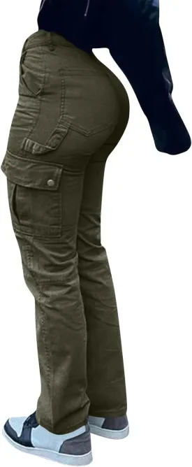 Women's Fashion Solid Color Hip High Waist Multi-Pocket Workwear Dressy Casual Jeans