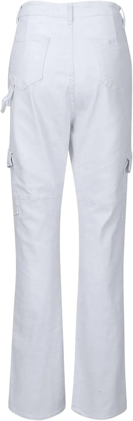 Women's Fashion Solid Color Hip High Waist Multi-Pocket Workwear Dressy Casual Jeans