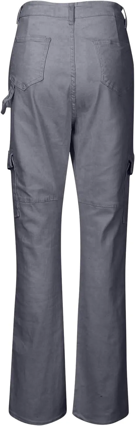 Women's Fashion Solid Color Hip High Waist Multi-Pocket Workwear Dressy Casual Jeans