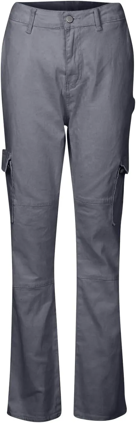 Women's Fashion Solid Color Hip High Waist Multi-Pocket Workwear Dressy Casual Jeans