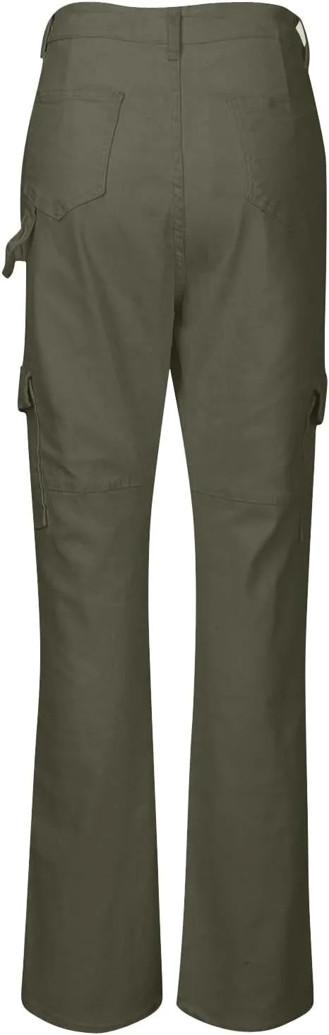 Women's Fashion Solid Color Hip High Waist Multi-Pocket Workwear Dressy Casual Jeans