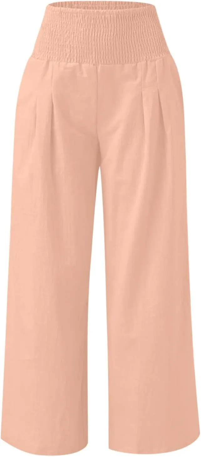 Women's High Waist Wide Leg Pants, Dressy Casual Palazzo Pant Solid Casual Beach Pant Flowy Trousers for Ladies