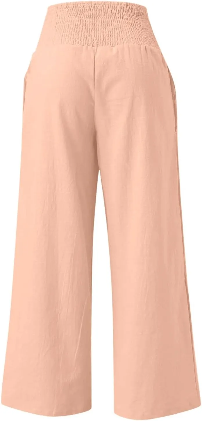Women's High Waist Wide Leg Pants, Dressy Casual Palazzo Pant Solid Casual Beach Pant Flowy Trousers for Ladies