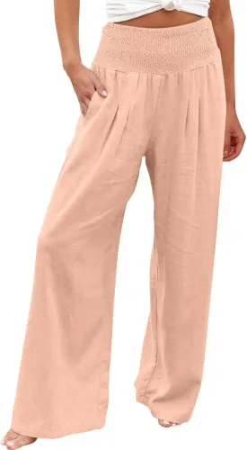 Women's High Waist Wide Leg Pants, Dressy Casual Palazzo Pant Solid Casual Beach Pant Flowy Trousers for Ladies