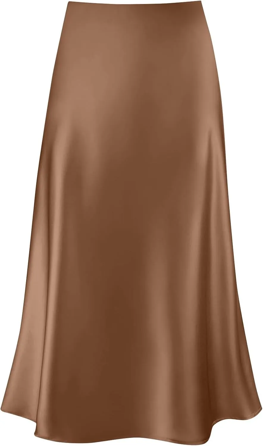 Women's Midi Satin Skirt Dressy Casual High Waisted A Line Flowy Ruffle Elegant Summer Party Cocktail Calf Length Skirts