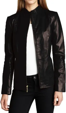 Womens Solid Cheezy Genuine Lambskin Leather Jacket, Biker Jacket