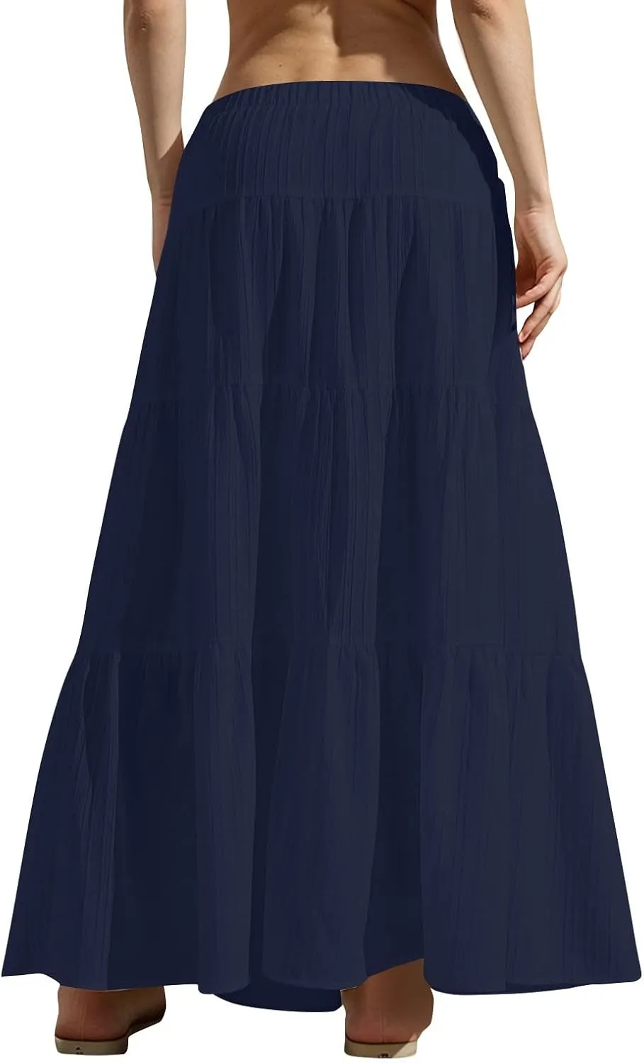 Women's Summer Casual Maxi Skirt Boho Flowy Swing Tiered A-Line Skirt 2025 Fashion Pleated Beach Long Skirts