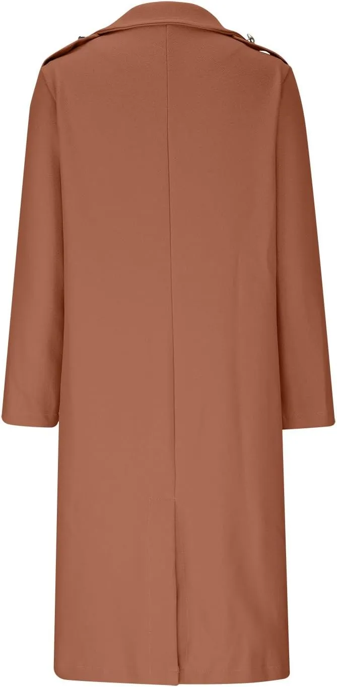 Wool Blend Trench Coat for Women, Fashion Casual Notch Lapel Double Breasted Mid Long Pea Coats Loose Overcoat Jacket