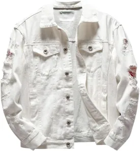 XIAXOGOOL Mens Denim Jacket Ripped Slim Jean Jacket Coat For Men Vintage Solid Color Button Down Trucker Jackets